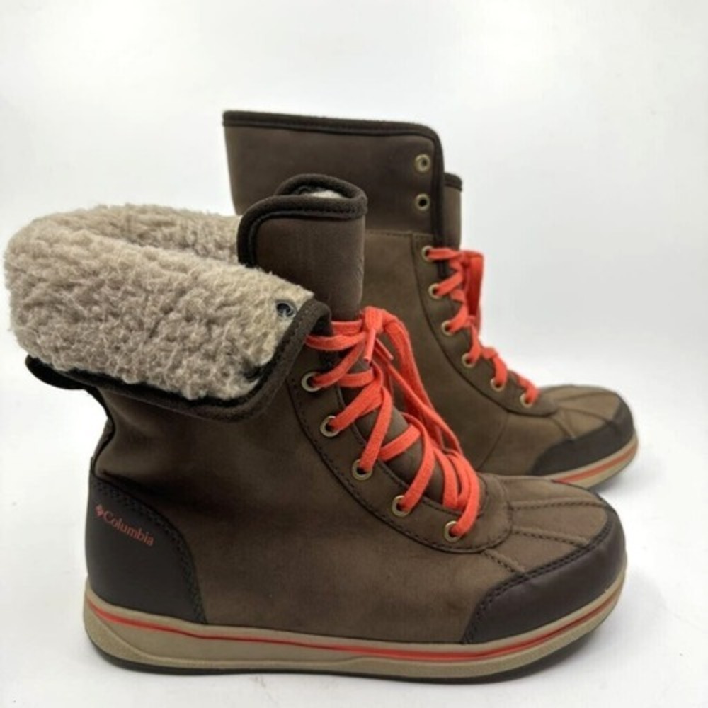 Columbia Winter Boots‎ Youth Size 4 Brown Orange Excellent Waterproof Faux Fur